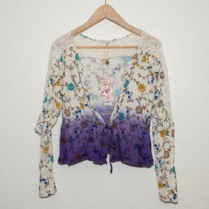 Gimmicks by Buckle Purple Ombre Pleated Ruffle Kimono